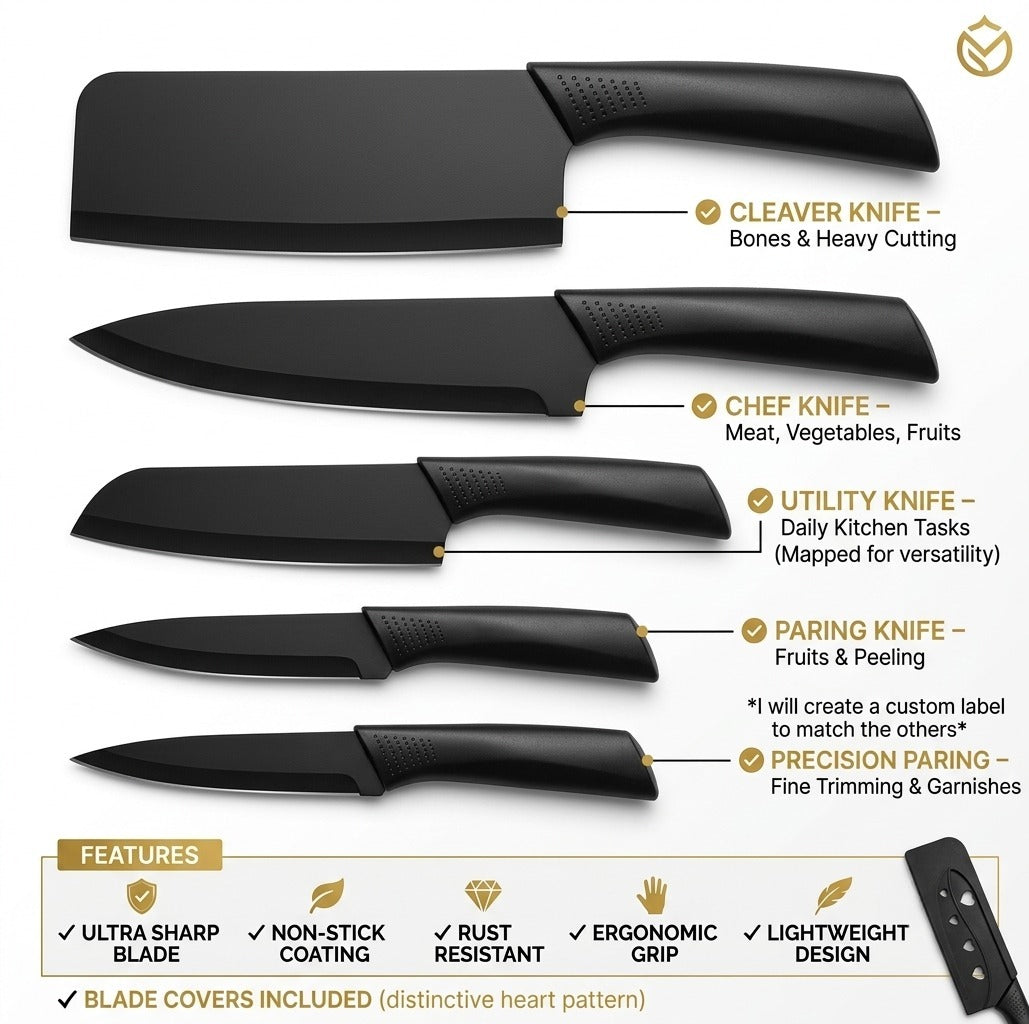 🥷 STEALTH CHEF MATTE BLACK KNIVES 🖤